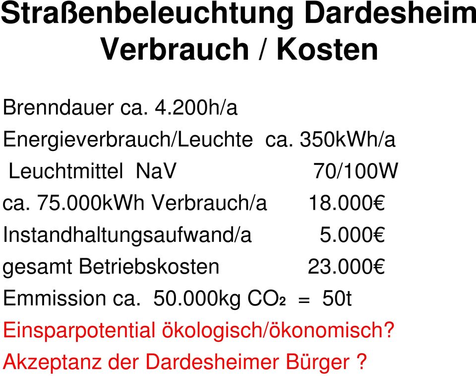 000kWh Verbrauch/a 18.000 Instandhaltungsaufwand/a 5.000 gesamt Betriebskosten 23.