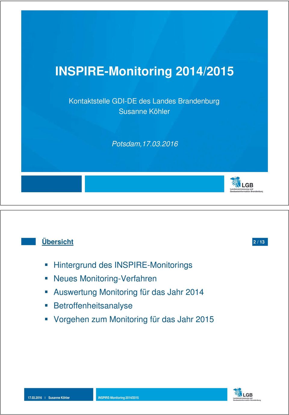 INSPIRE-Monitorings Neues Monitoring-Verfahren Auswertung Monitoring