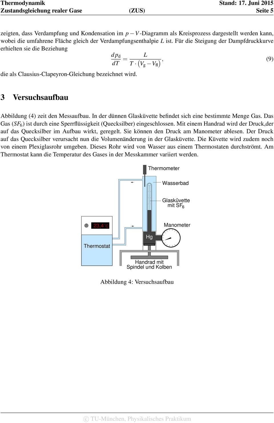 L T (V g V fl ), (9) 3 Versuchsaufbau Abbildung (4) zeit den Messaufbau. In der dünnen Glasküvette befindet sich eine bestimmte Menge Gas.