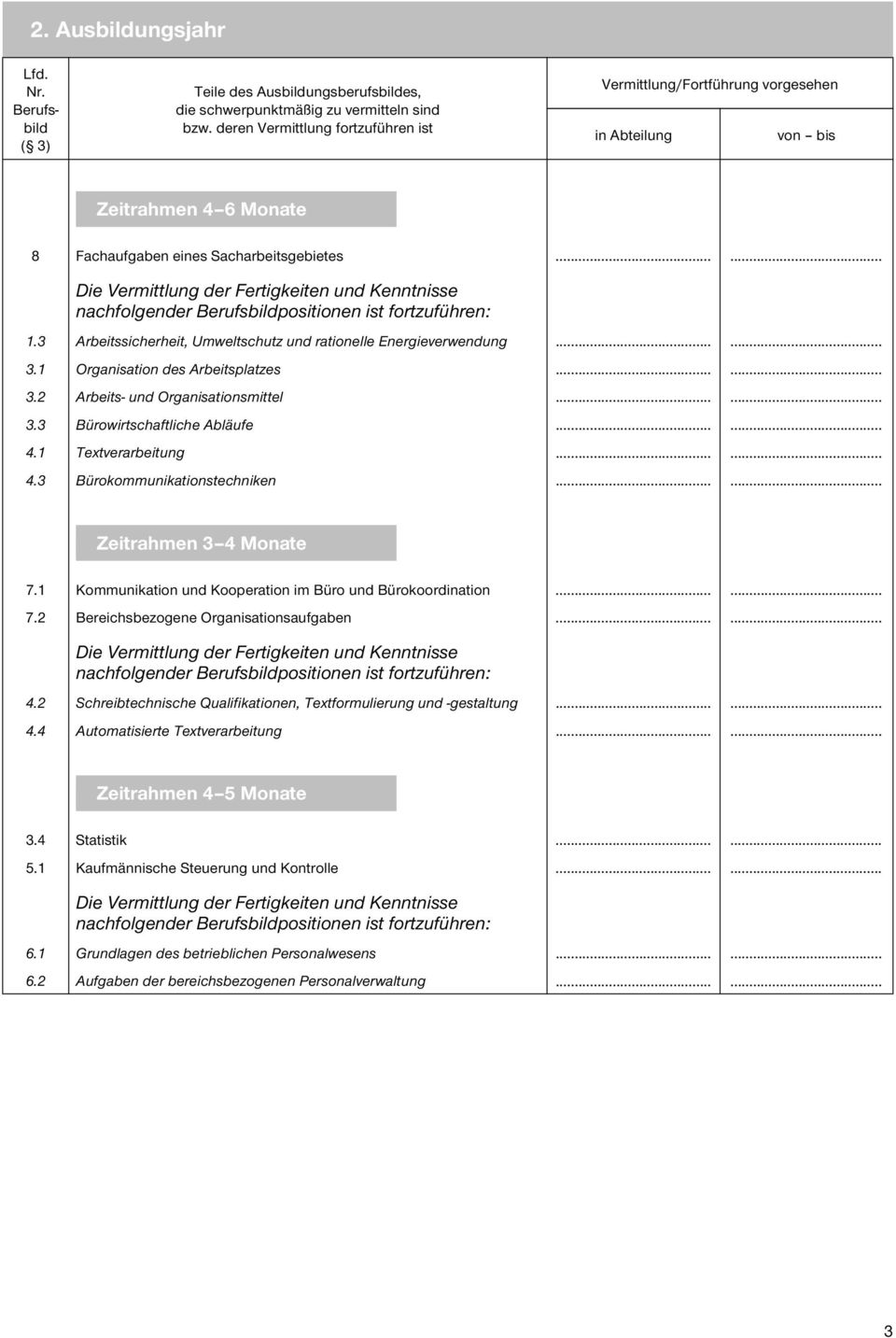 ..... nachfolgender Berufsbildpositionen ist fortzuführen: 1.3 Arbeitssicherheit, Umweltschutz und rationelle Energieverwendung...... 3.1 Organisation des Arbeitsplatzes...... 3.2 Arbeits- und Organisationsmittel.