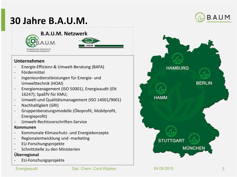 Netzwerk Bundesdeutscher Arbeitskreis für umweltbewusstes Management Unternehmen Energie Effizienz & Umwelt Beratung (BAFA) Fördermittel Ingenieurdienstleistungen für