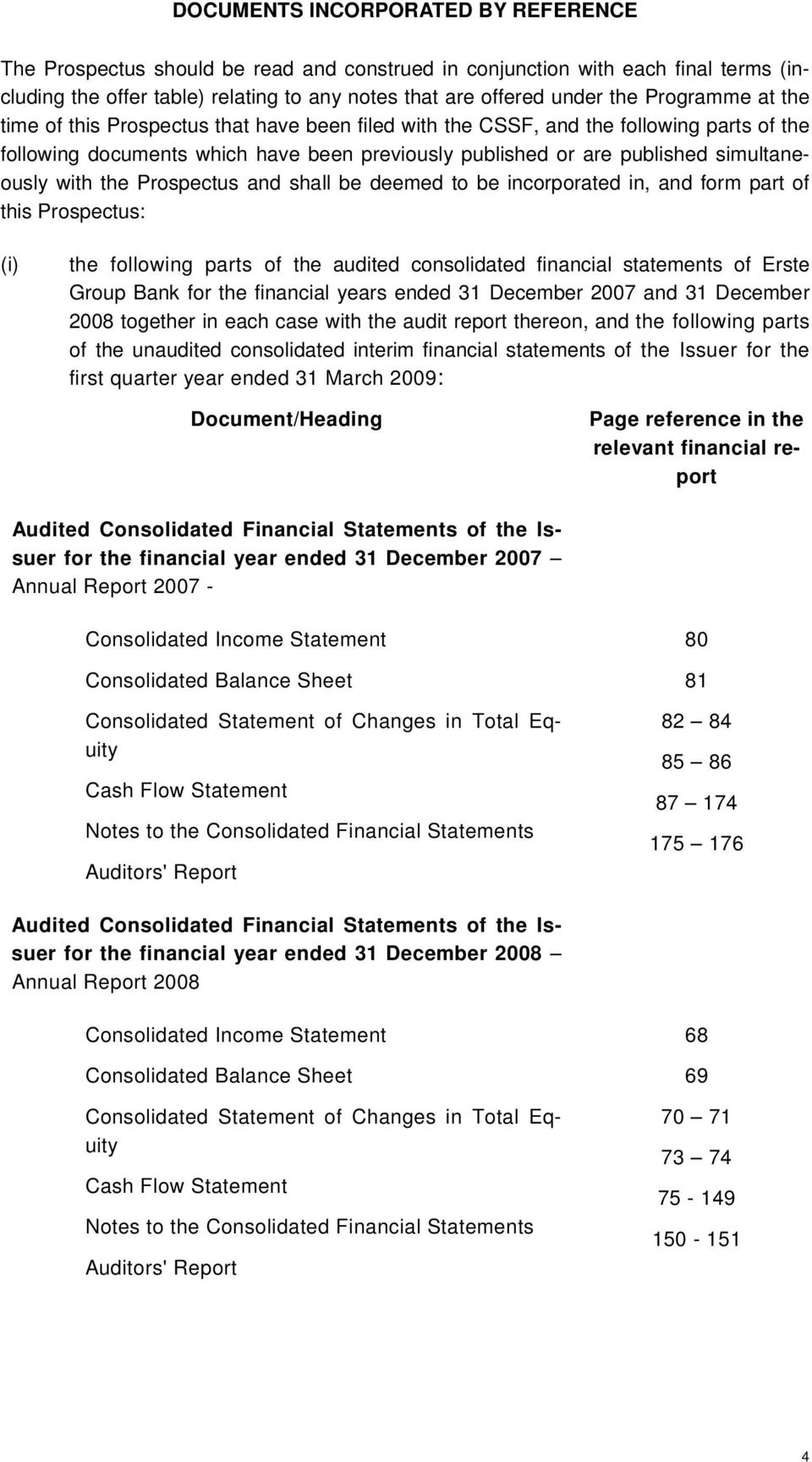 with the Prospectus and shall be deemed to be incorporated in, and form part of this Prospectus: (i) the following parts of the audited consolidated financial statements of Erste Group Bank for the