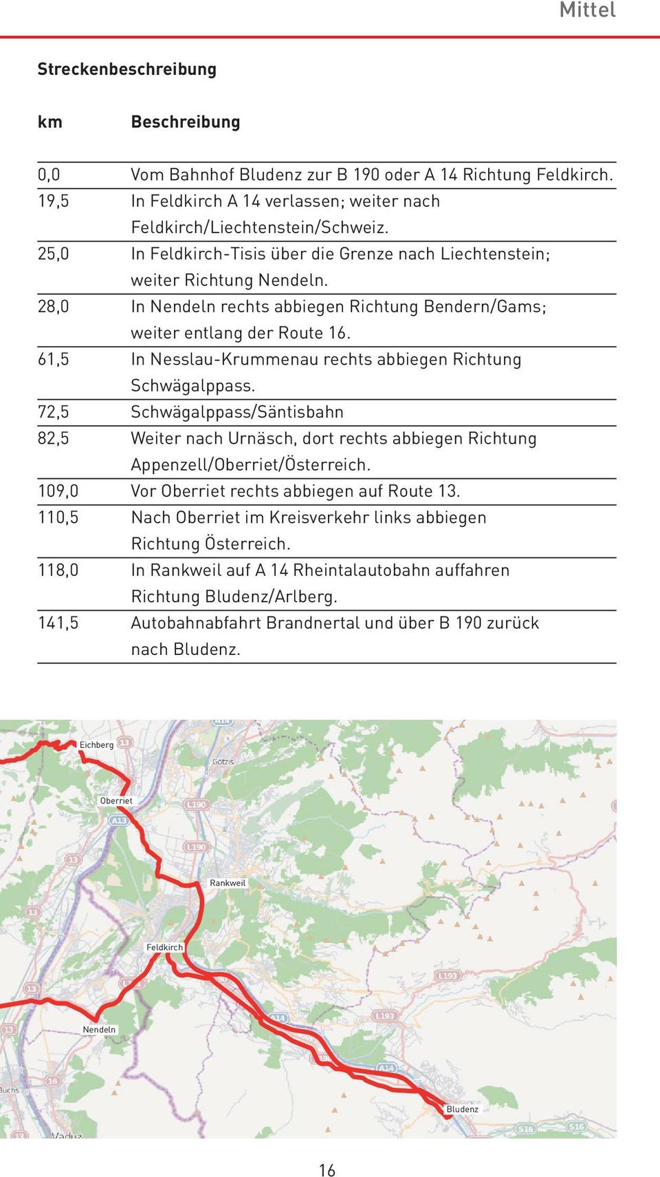 61,5 In Nesslau-Krummenau rechts abbiegen Richtung Schwägalppass. 72,5 Schwägalppass/Säntisbahn 82,5 Weiter nach Urnäsch, dort rechts abbiegen Richtung Appenzell/Oberriet/Österreich.