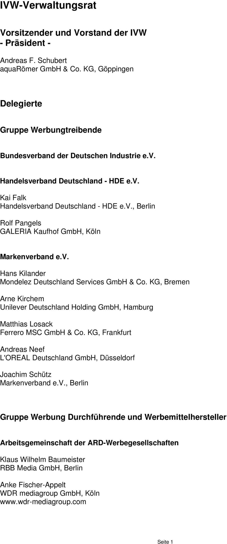 KG, Bremen Arne Kirchem Unilever Deutschland Holding GmbH, Hamburg Matthias Losack Ferrero MSC GmbH & Co.