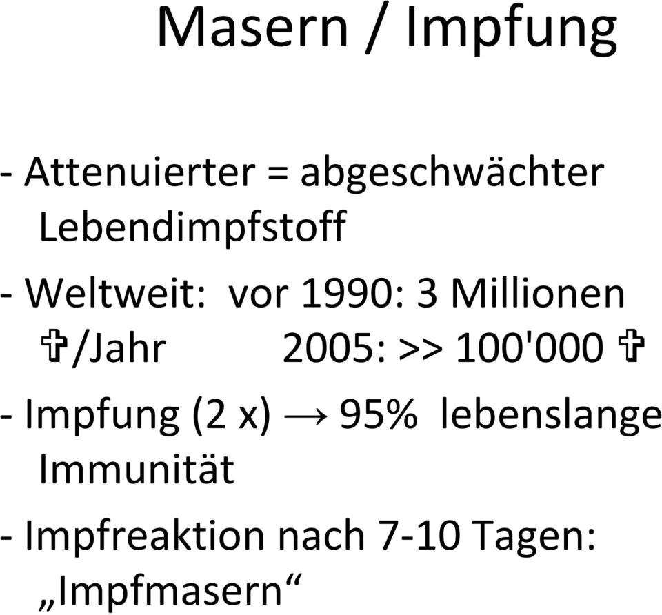 /Jahr 2005: >> 100'000 -Impfung (2 x) 95%
