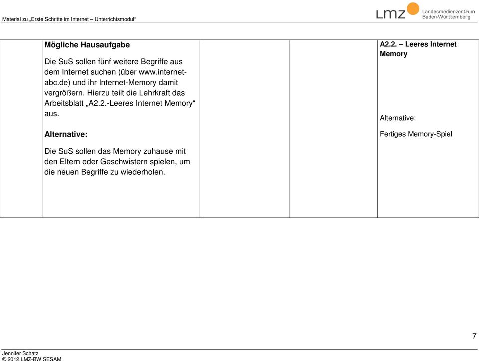 2.-Leeres Internet Memory aus. Alternative: A2.2. Leeres Internet Memory Alternative: Fertiges