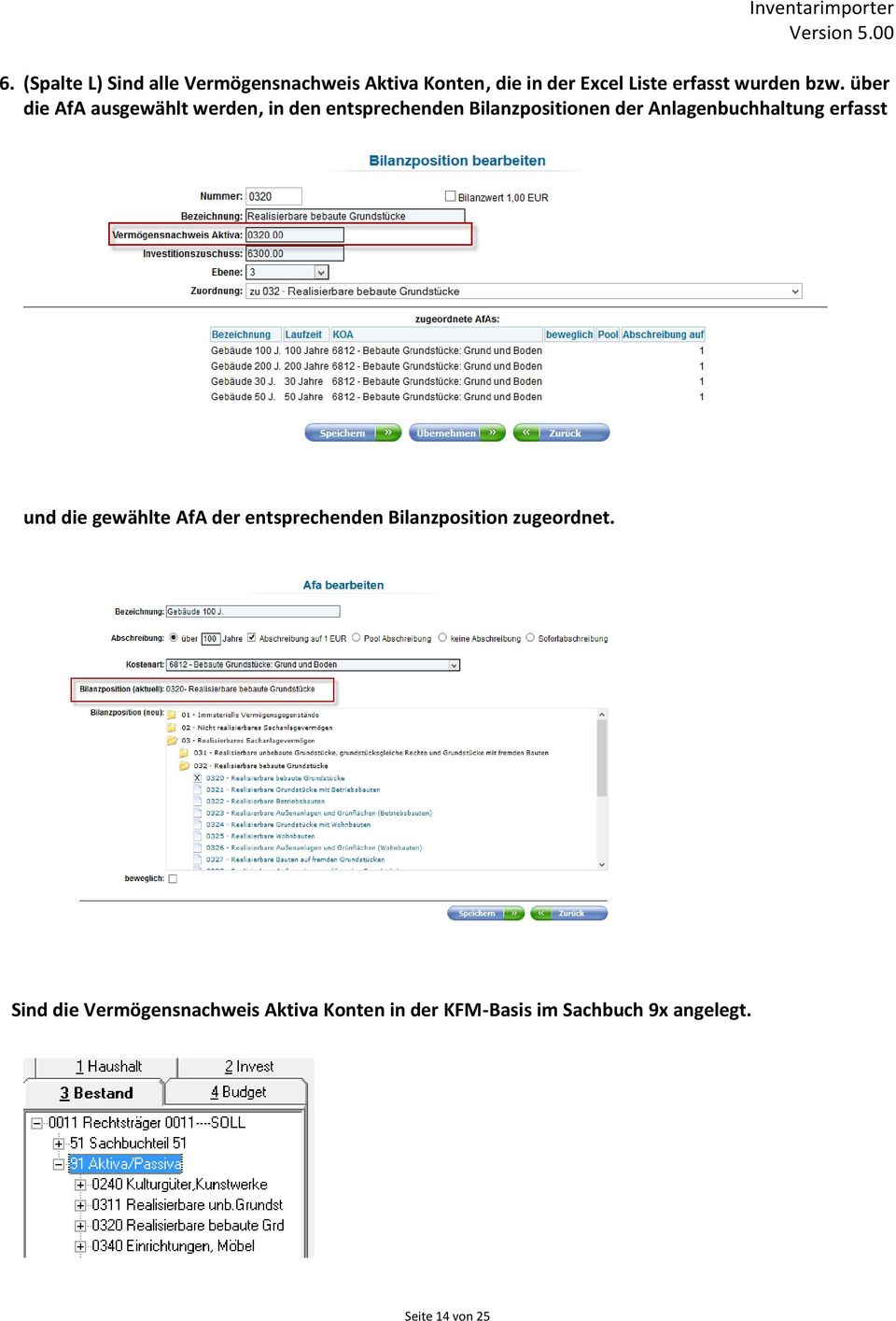 über die AfA ausgewählt werden, in den entsprechenden Bilanzpositionen der