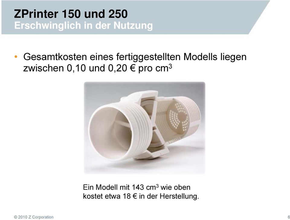 0,20 pro cm 3 Ein Modell mit 143 cm 3 wie oben