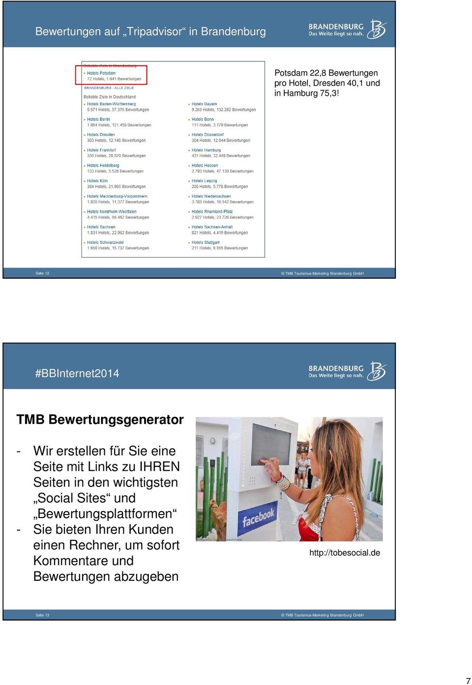 Seite 12 #BBInternet2014 TMB Bewertungsgenerator - Wir erstellen für Sie eine Seite mit Links zu
