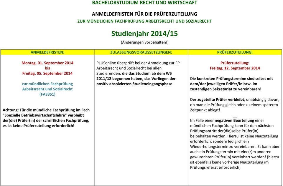 SOZIALRECHT Studienjahr 2014/15 (Änderungen vorbehalten!