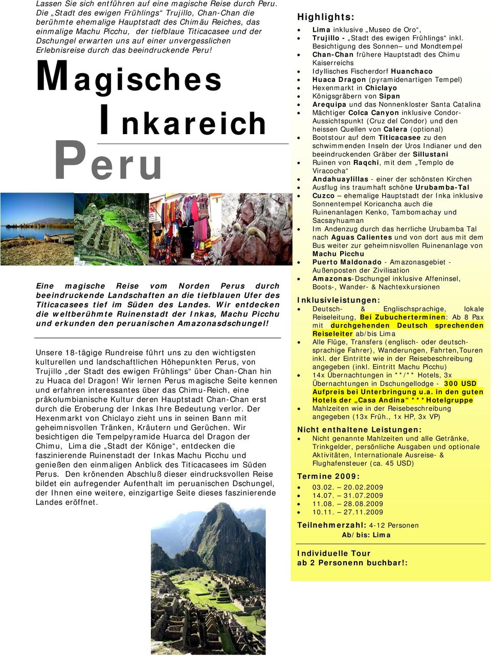 unvergesslichen Erlebnisreise durch das beeindruckende Peru!