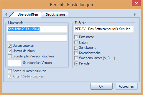 4. Einstellungen für den Stundenplanausdruck Für den Ausdruck können Sie noch weitere Einstellungen tätigen.