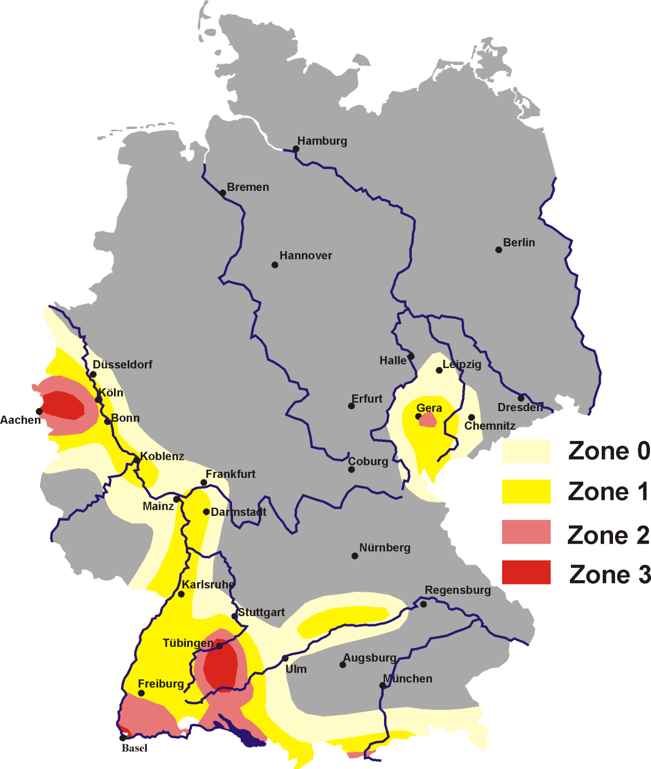 Erdbebenzonen nach DIN 4149 (Quelle: