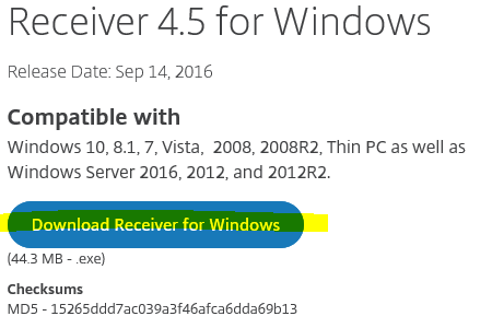 Klick auf «Download Receiver for Windows»: ACHTUNG: Je nach System und Browser kann die
