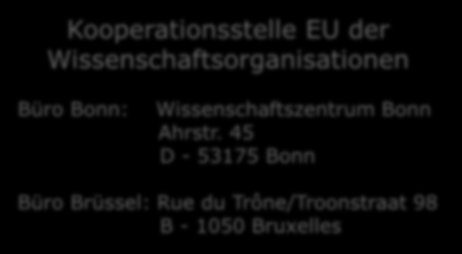 Kooperationsstelle EU der Wissenschaftsorganisationen Büro Bonn: