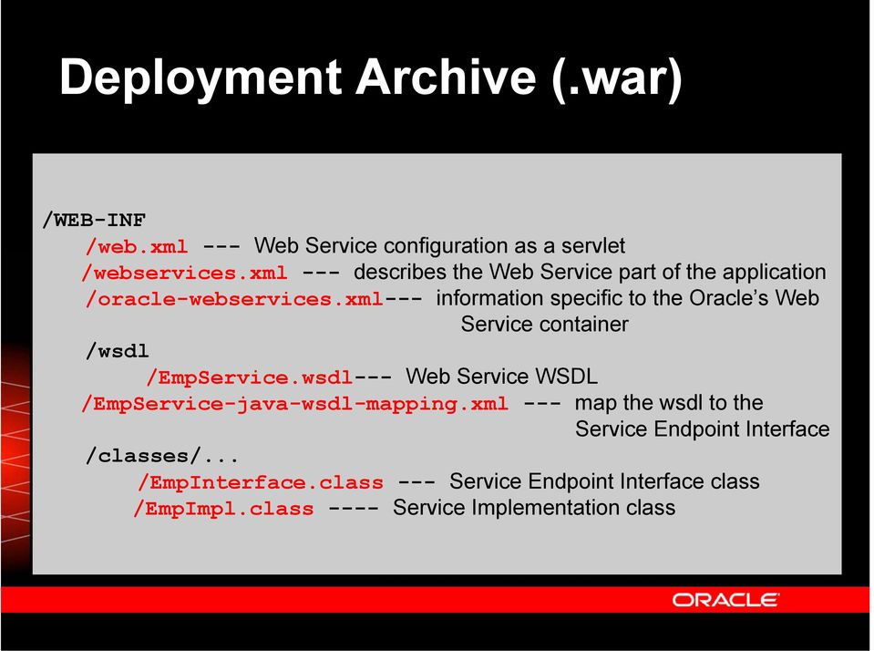 xml--- information specific to the Oracle s Web Service container /wsdl /EmpService.