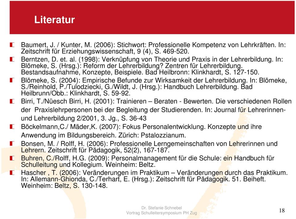 Bad Heilbronn: Klinkhardt, S. 127-150. Blömeke, S. (2004): Empirische Befunde zur Wirksamkeit der Lehrerbildung. In: Blömeke, S./Reinhold, P./Tulodziecki, G./Wildt, J. (Hrsg.): Handbuch Lehrerbildung.