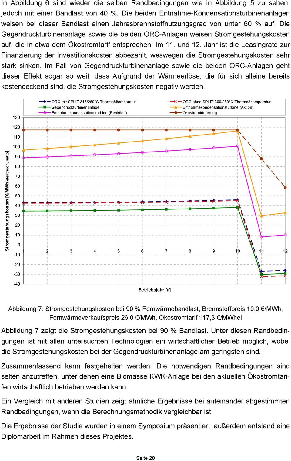 Die Gegendruckturbinenanlage sowie die beiden ORC-Anlagen weisen Stromgestehungskosten auf, die in etwa dem Ökostromtarif entsprechen. Im 11. und 12.