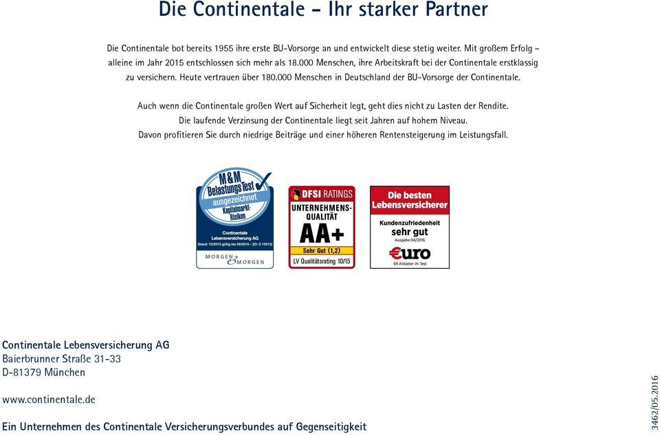 000 Menschen in Deutschland der BU-Vorsorge der Continentale. Auch wenn die Continentale großen Wert auf Sicherheit legt, geht dies nicht zu Lasten der Rendite.