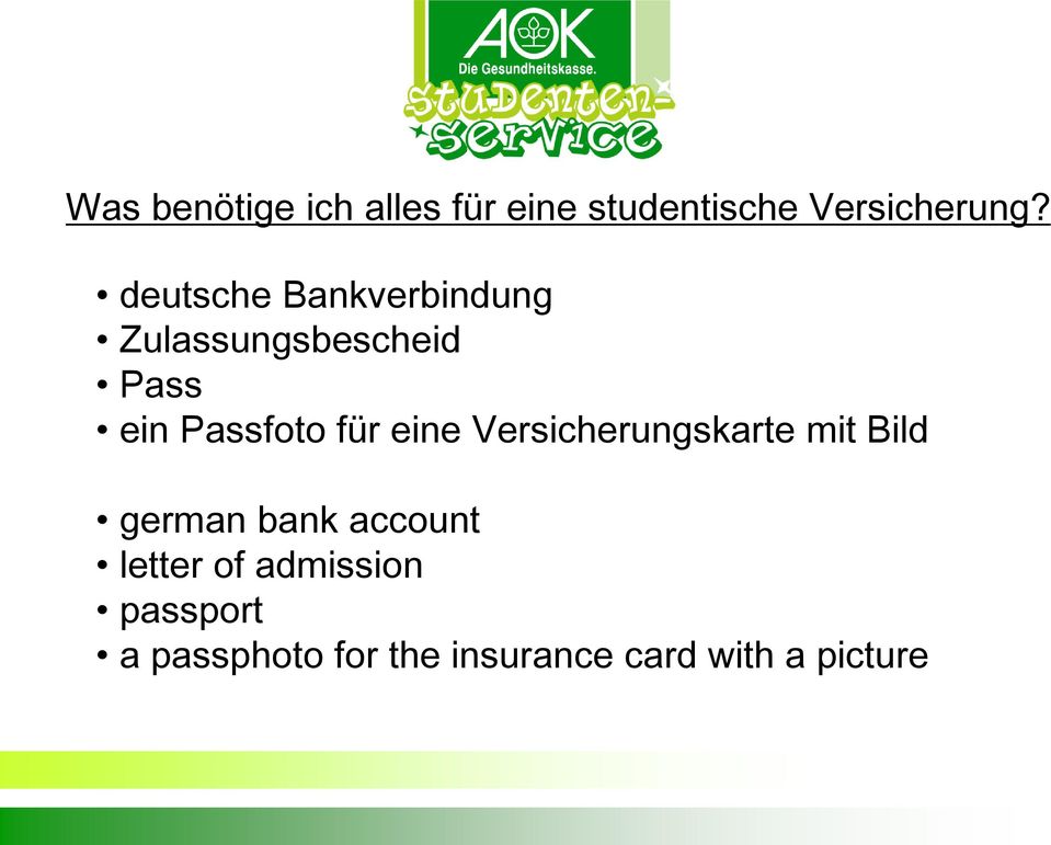 für eine Versicherungskarte mit Bild german bank account letter