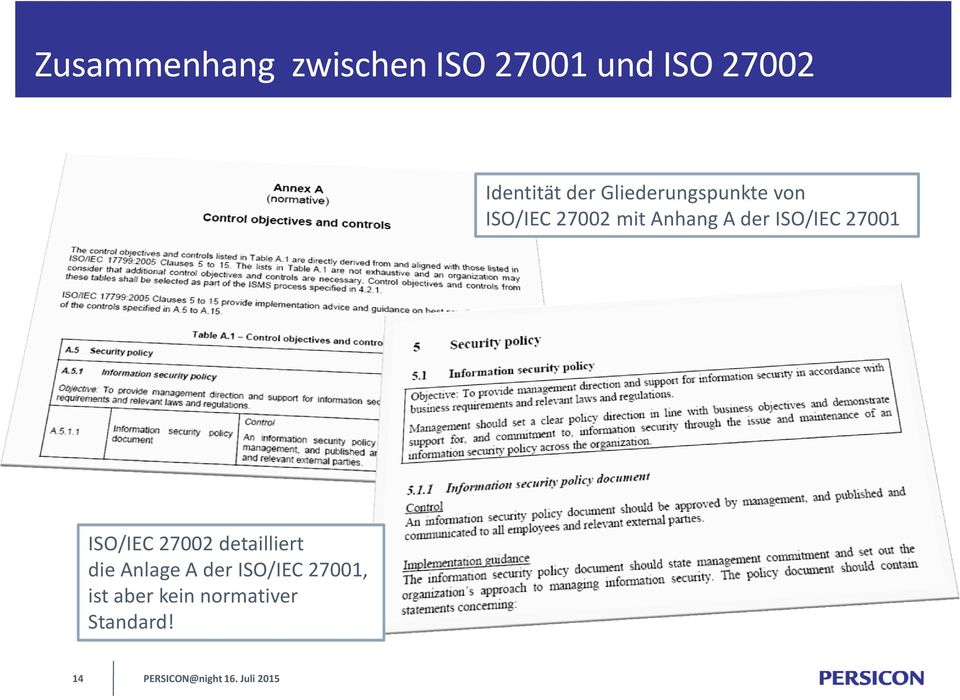 der ISO/IEC 27001 ISO/IEC 27002 detailliert die Anlage