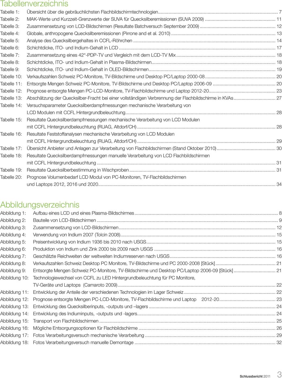 .. 13 Tabelle 5: Analyse des Quecksilbergehaltes in CCFL-Röhrchen... 14 Tabelle 6: Schichtdicke, ITO- und Indium-Gehalt in LCD.