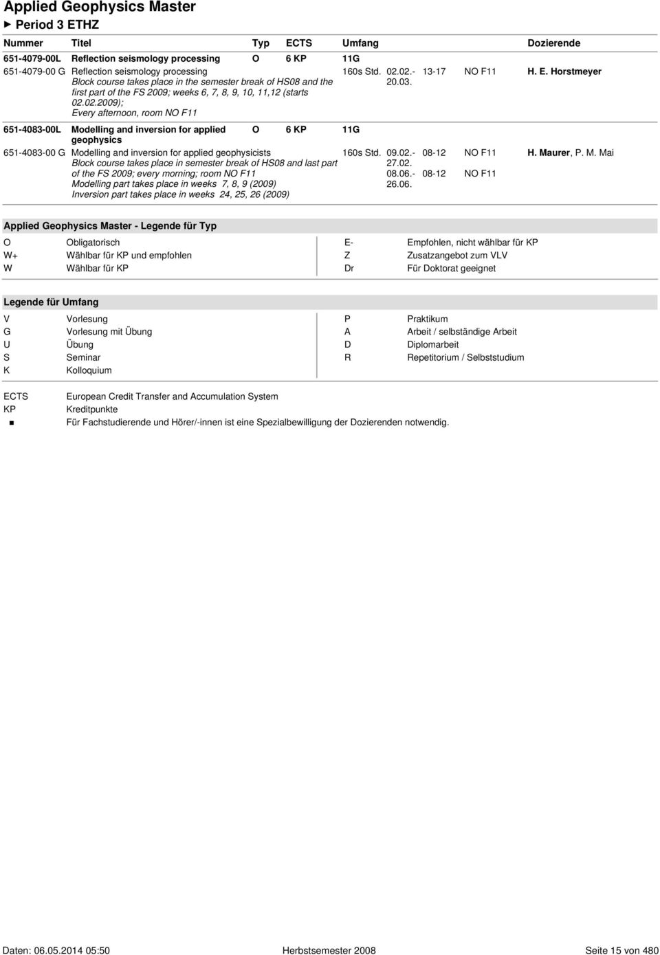 651-4083-00L Modelling and inversion for applied O 6 KP 11G geophysics 651-4083-00 G Modelling and inversion for applied geophysicists 160s Std. 09.02.