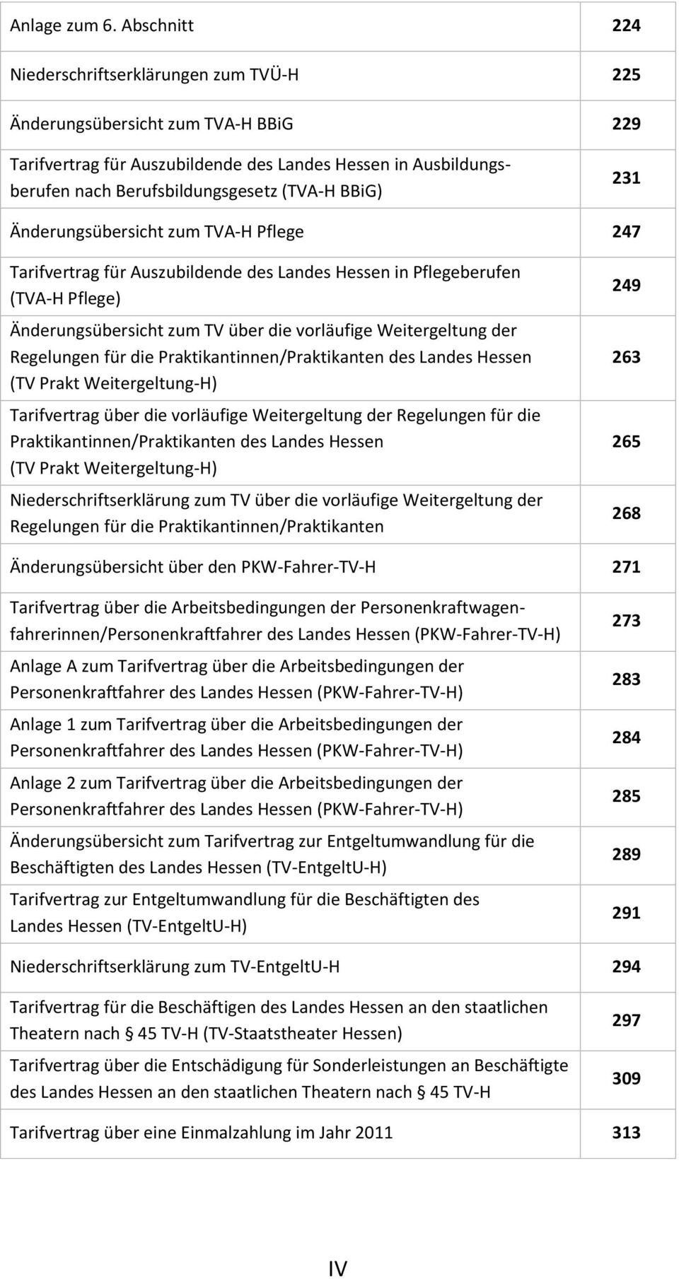 BBiG) 231 Änderungsübersicht zum TVA-H Pflege 247 Tarifvertrag für Auszubildende des Landes Hessen in Pflegeberufen (TVA-H Pflege) Änderungsübersicht zum TV über die vorläufige Weitergeltung der