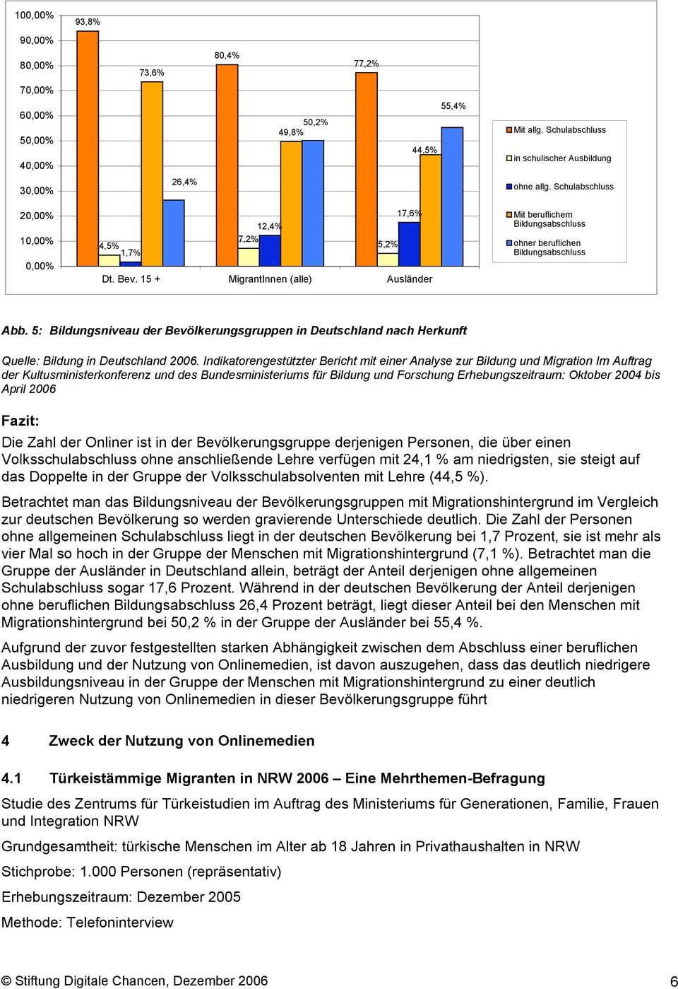 5: Bildungsniveau der Bevölkerungsgruppen in Deutschland nach Herkunft Quelle: Bildung in Deutschland 2006.