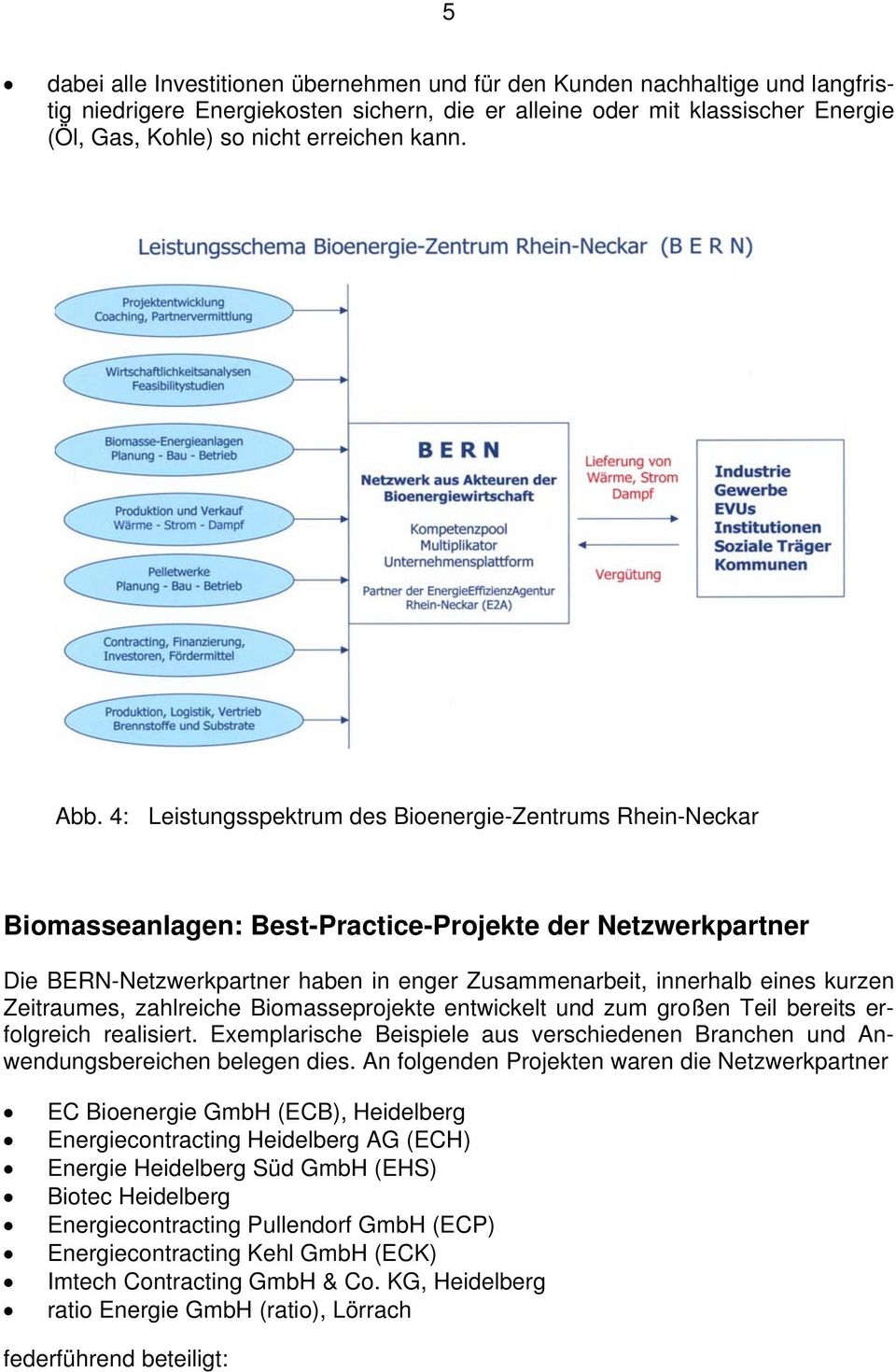 4: Leistungsspektrum des Bioenergie-Zentrums Rhein-Neckar Biomasseanlagen: Best-Practice-Projekte der Netzwerkpartner Die BERN-Netzwerkpartner haben in enger Zusammenarbeit, innerhalb eines kurzen
