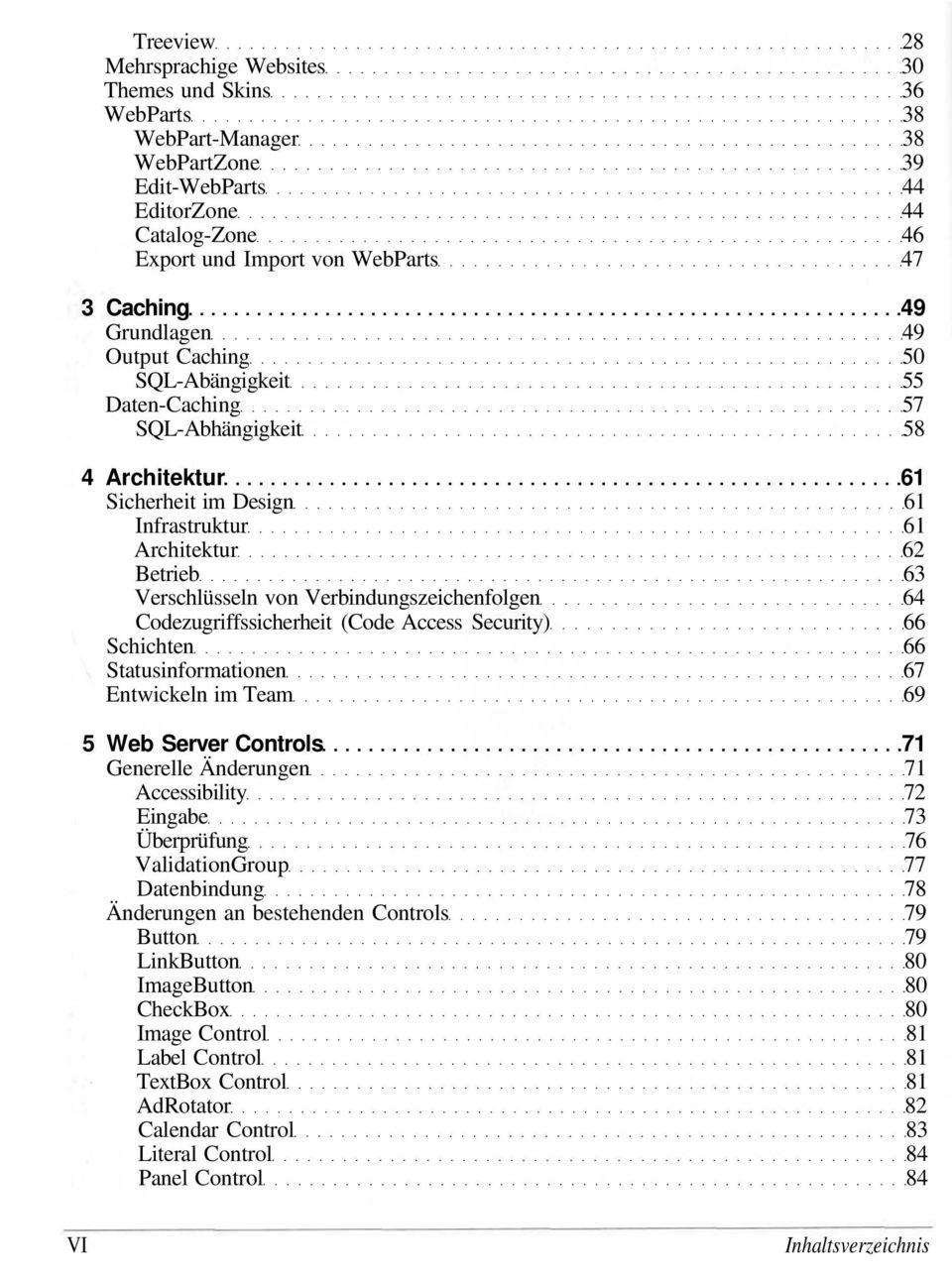 Verbindungszeichenfolgen 64 Codezugriffssicherheit (Code Access Security) 66 Schichten 66 Statusinformationen 67 Entwickeln im Team 69 5 Web Server Controls 71 Generelle Änderungen 71 Accessibility