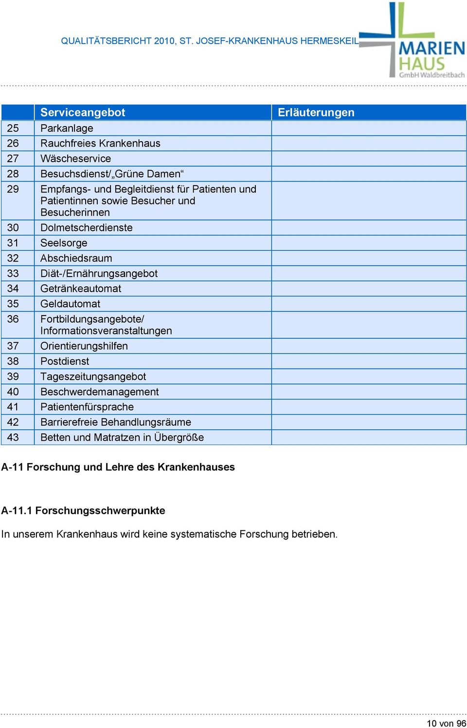 Informationsveranstaltungen 37 Orientierungshilfen 3 Postdienst 39 Tageszeitungsangebot 40 Beschwerdemanagement 41 Patientenfürsprache 42 Barrierefreie Behandlungsräume 43