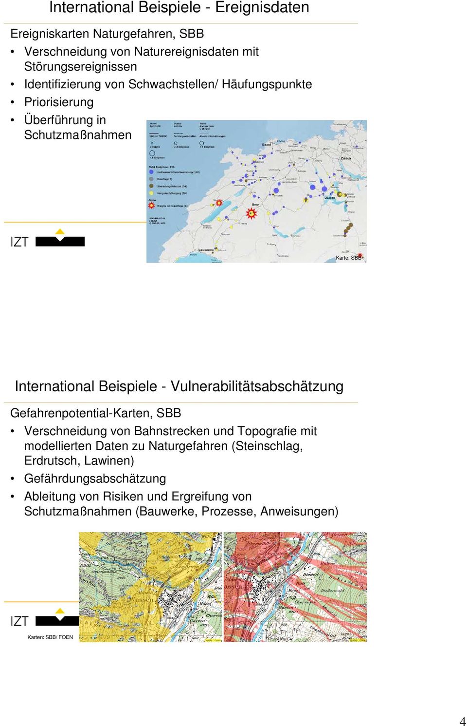 Vulnerabilitätsabschätzung Gefahrenpotential-Karten, SBB Verschneidung von Bahnstrecken und Topografie mit modellierten Daten zu Naturgefahren