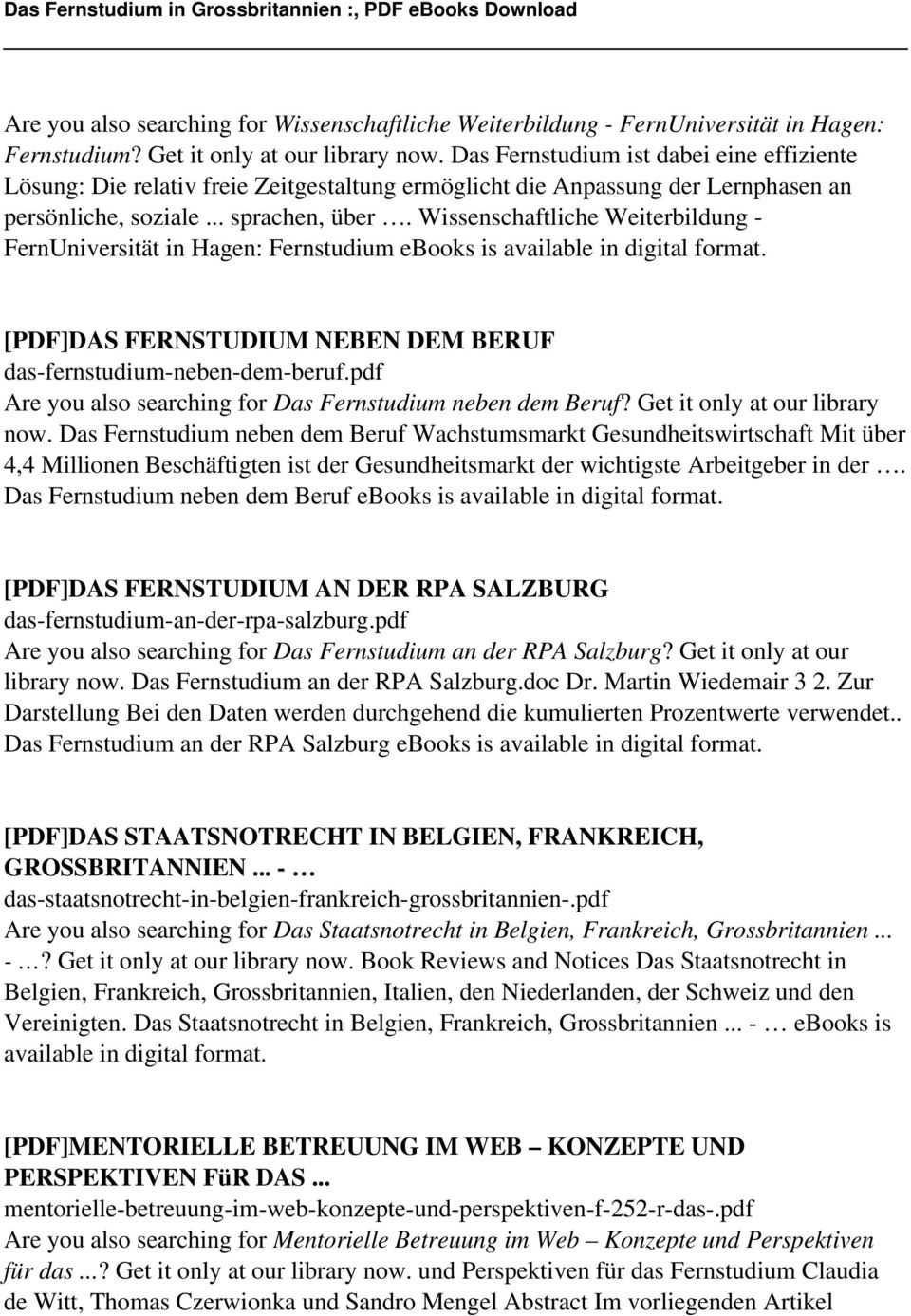 Wissenschaftliche Weiterbildung - FernUniversität in Hagen: Fernstudium ebooks is available in digital format. [PDF]DAS FERNSTUDIUM NEBEN DEM BERUF das-fernstudium-neben-dem-beruf.