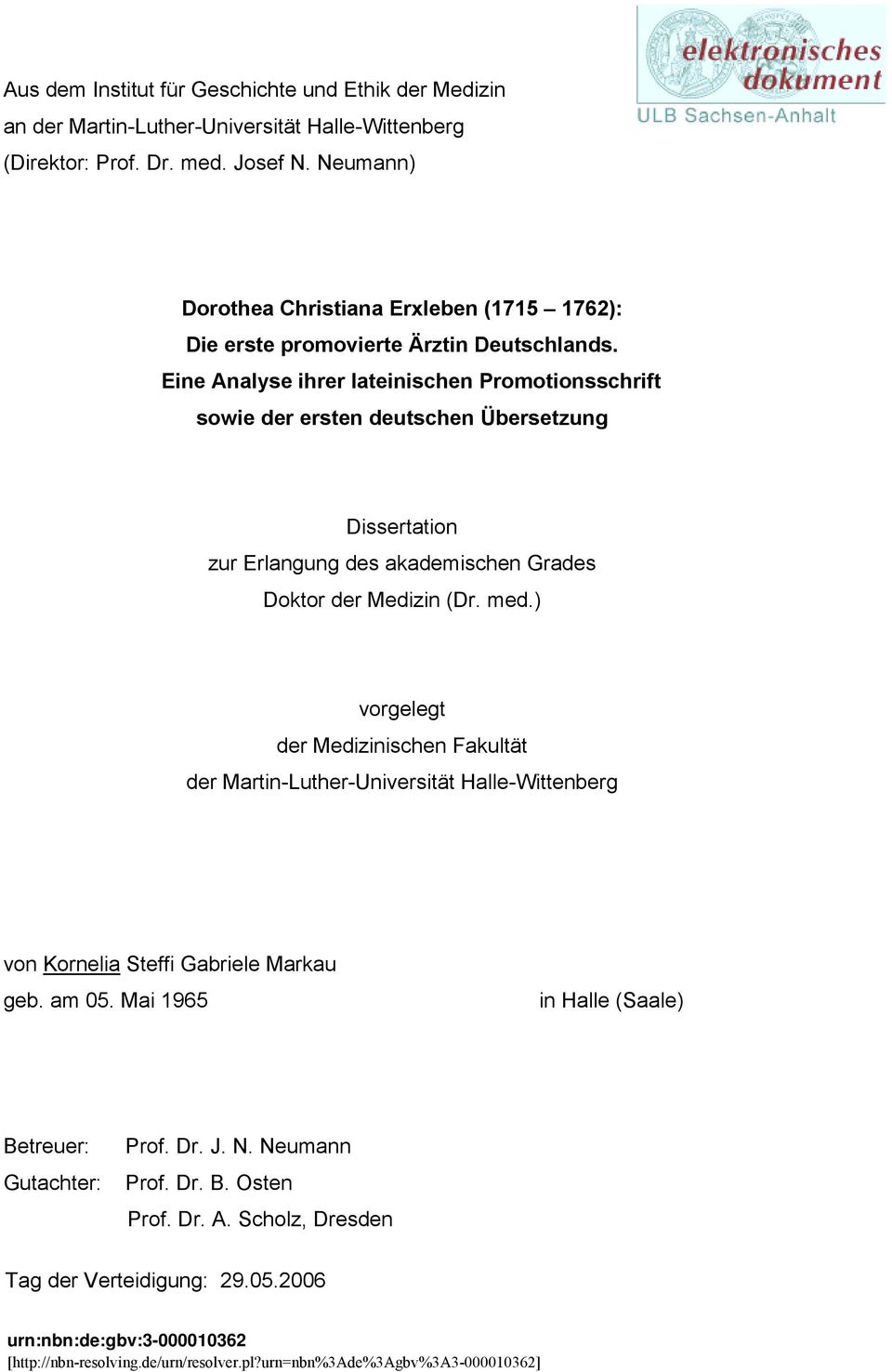 Dissertation Zur Erlangung Des Akademischen Grades Doktor Der