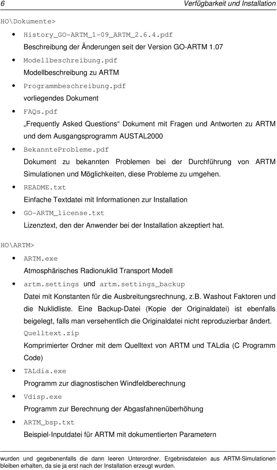 pdf Frequently Asked Questions Dokument mit Fragen und Antworten zu ARTM und dem Ausgangsprogramm AUSTAL2000 BekannteProbleme.