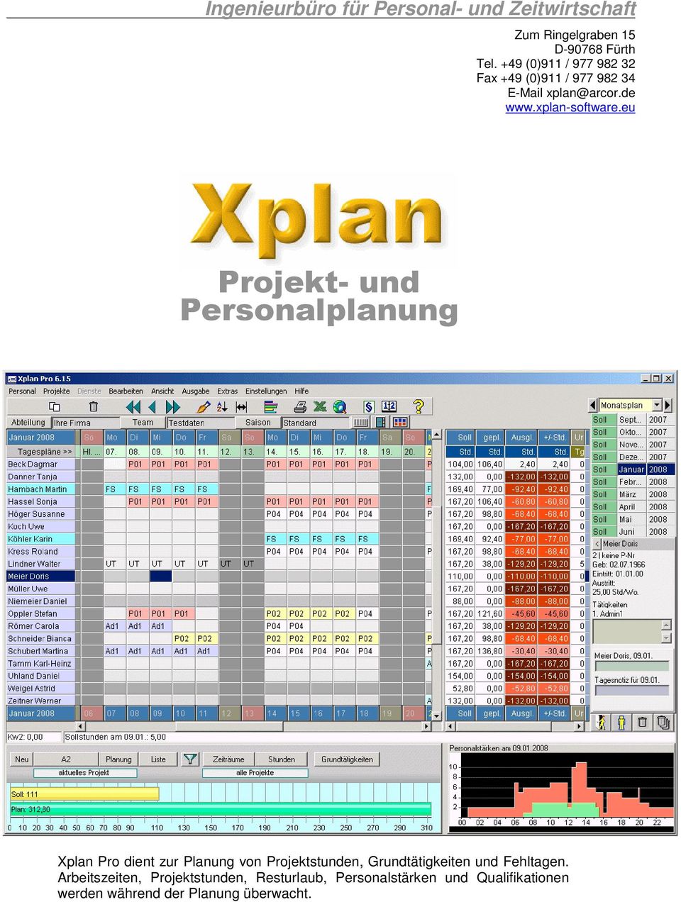eu Projekt- und Personalplanung Xplan Pro dient zur Planung von Projektstunden, Grundtätigkeiten und