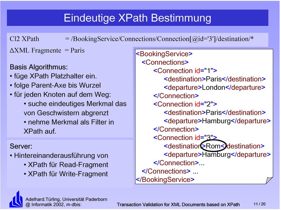 Server: Hintereinanderausführung von XPath für Read-Fragment XPath für Write-Fragment <BookingService> <Connections> <Connection id="1"> <destination>paris</destination>