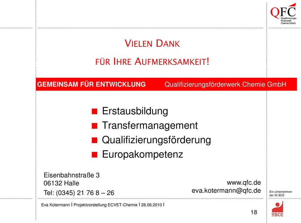 Qualifizierungsförderwerk Chemie GmbH Erstausbildung Transfermanagement