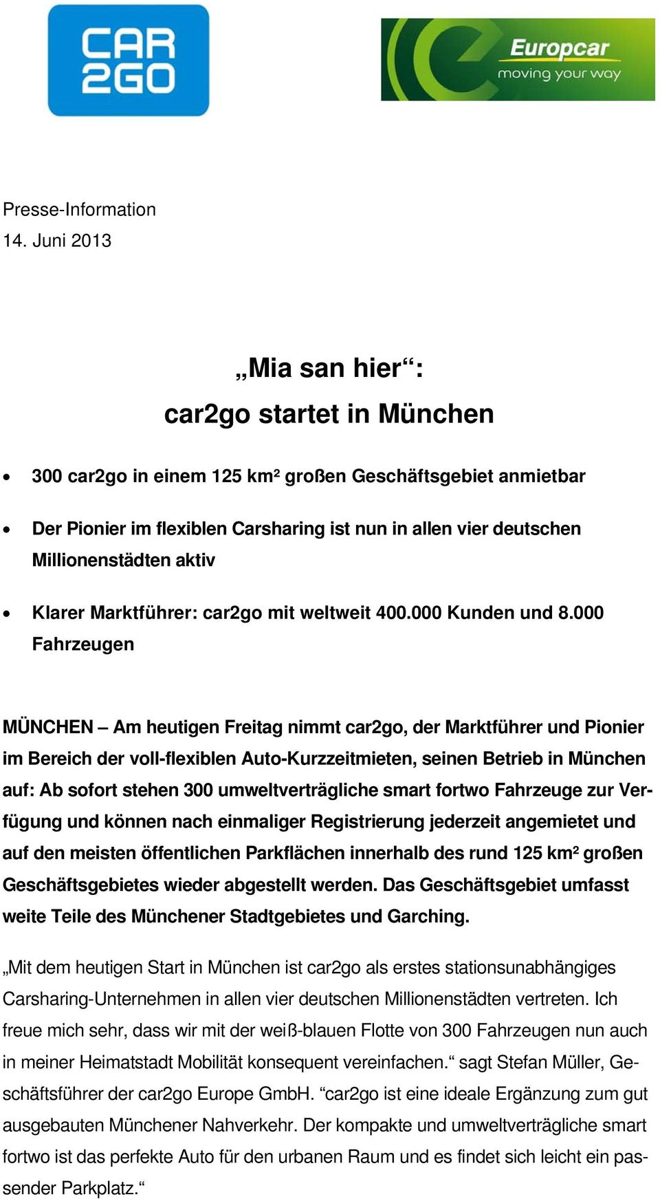 aktiv Klarer Marktführer: car2go mit weltweit 400.000 Kunden und 8.