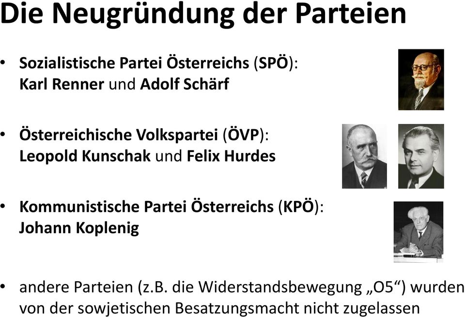 Hurdes Kommunistische Partei Österreichs (KPÖ): Johann Koplenig andere Parteien (z.