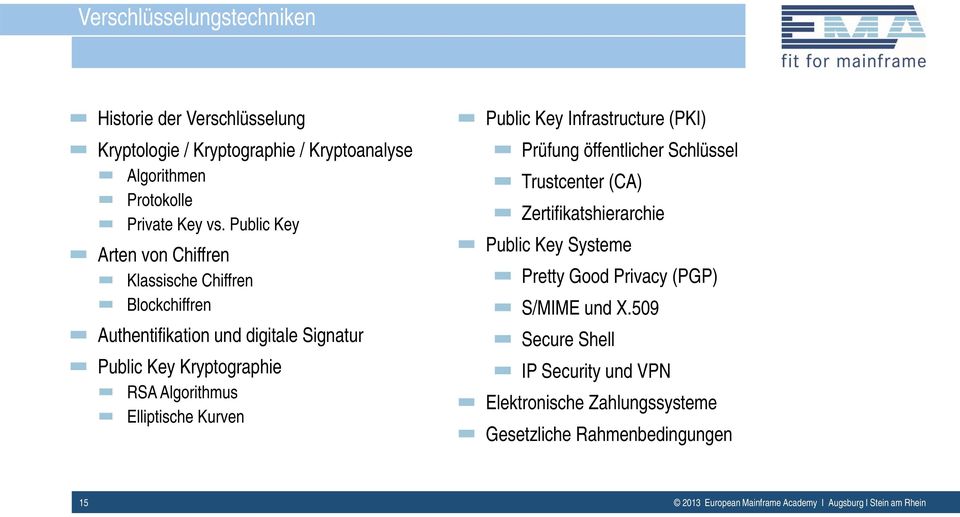 Elliptische Kurven Public Key Infrastructure (PKI) Prüfung öffentlicher Schlüssel Trustcenter (CA) Zertifikatshierarchie Public Key Systeme Pretty Good