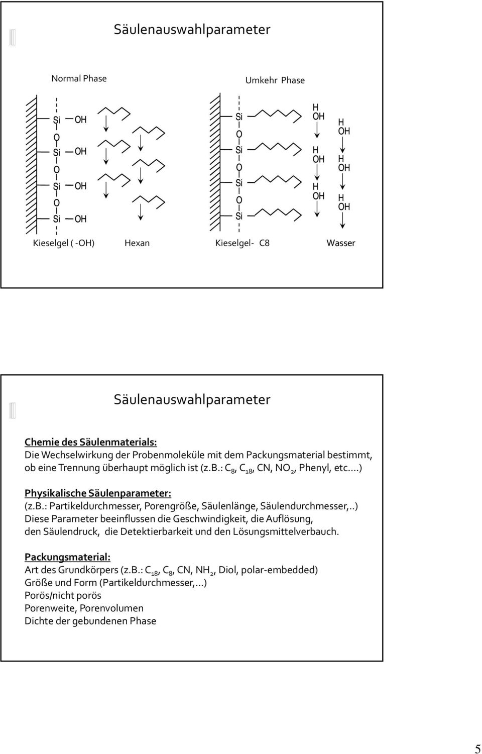 ) Physikalische Säulenparameter: (z.b.: Partikeldurchmesser, Porengröße, Säulenlänge, Säulendurchmesser,.