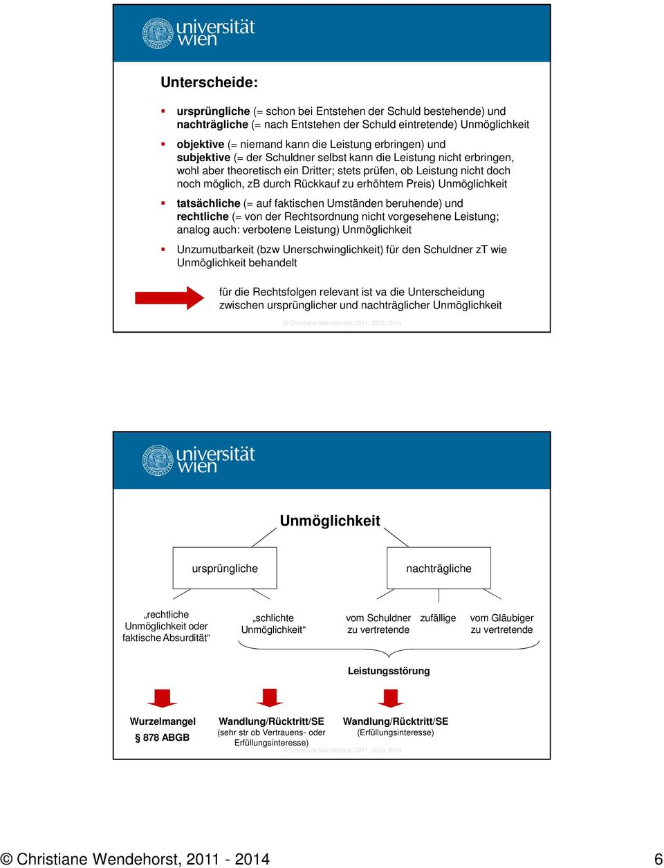 Unmöglichkeit tatsächliche (= auf faktischen Umständen beruhende) und rechtliche (= von der Rechtsordnung nicht vorgesehene Leistung; analog auch: verbotene Leistung) Unmöglichkeit Unzumutbarkeit