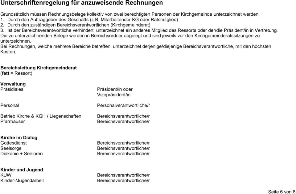 Ist der Bereichsverantwortliche verhindert, unterzeichnet ein anderes Mitglied des Ressorts oder der/die Präsident/in in Vertretung.