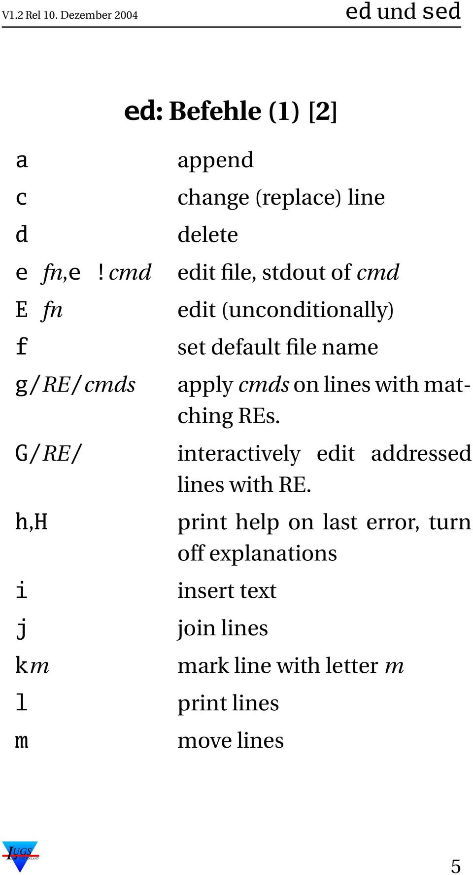 of cmd edit (unconditionally) set default file name apply cmds on lines with matching REs.