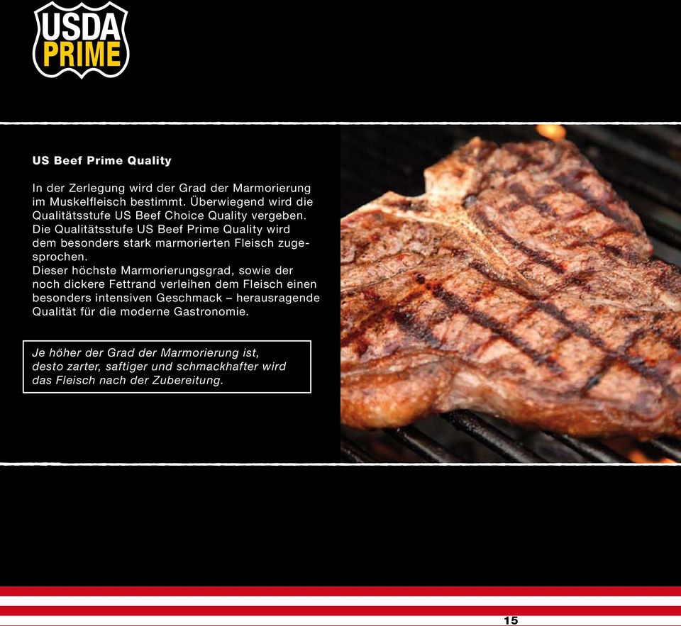 Die Qualitätsstufe US Beef Prime Quality wird dem besonders stark marmorierten Fleisch zugesprochen.