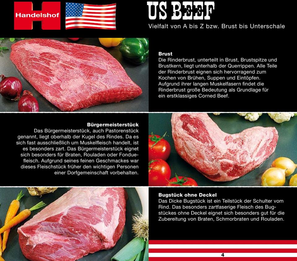 Aufgrund ihrer langen Muskelfasern fi ndet die Rinderbrust große Bedeutung als Grundlage für ein erstklassiges Corned Beef.
