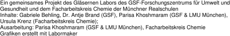 Antje Brand (GSF), Parisa Khoshmaram (GSF & LMU München), Ursula Krenz (Facharbeitskreis Chemie);