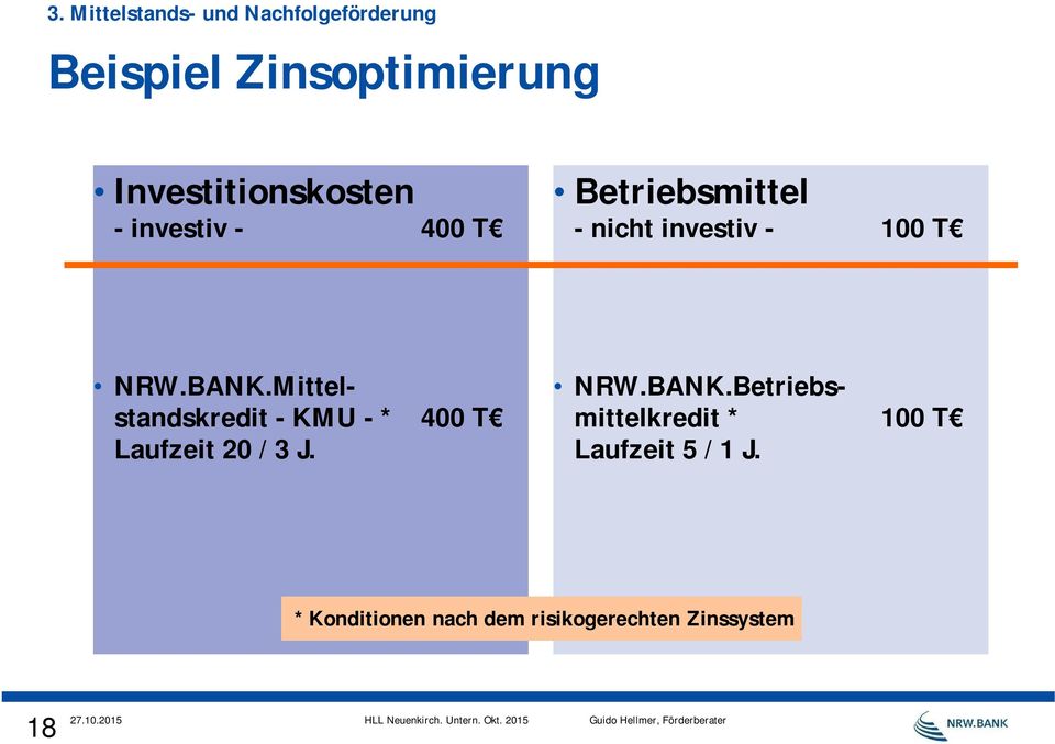 BANK.Mittelstandskredit - KMU - * 400 T Laufzeit 20 / 3 J. NRW.BANK.Betriebsmittelkredit * 100 T Laufzeit 5 / 1 J.